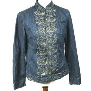 Additions by Chicos Denim Jacket Gold Sequins